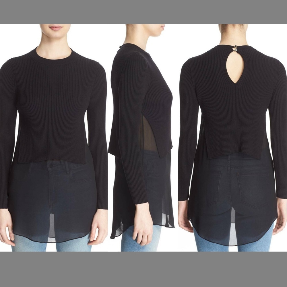 NWT‎ $495 T by Alexander Wang Silk Shirttail Hem Rib Knit Sweater [SZ 4 ]